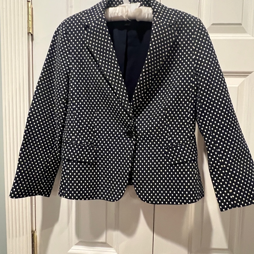 Ann Taylor Navy/Cream Polka Dot Jacket size 8 Fully Lined
